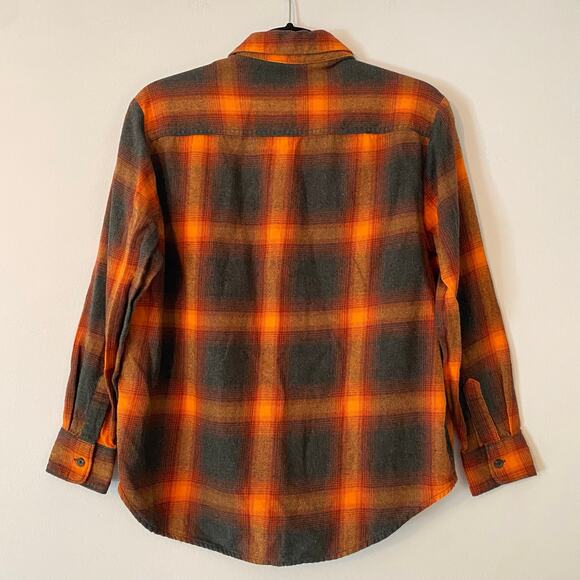 Old Navy Evermore Flannel Boyfriend Shirt Orange Black Plaid Women's size Small - Picture 5 of 8